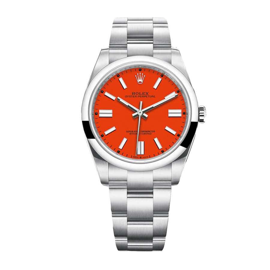 rolex-oyster-perpetual-red-dial-126000-replica Rolex Oyster Perpetual 126000 Coral Red Dial - Image 1